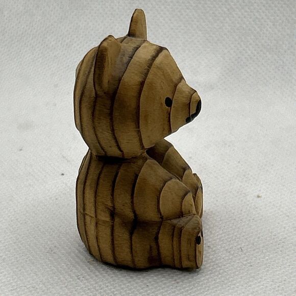 Vintage AINU Products Bear Figurine 3" Tall S.Takahashi L.A. Hand Carved Bear - Picture 3 of 5